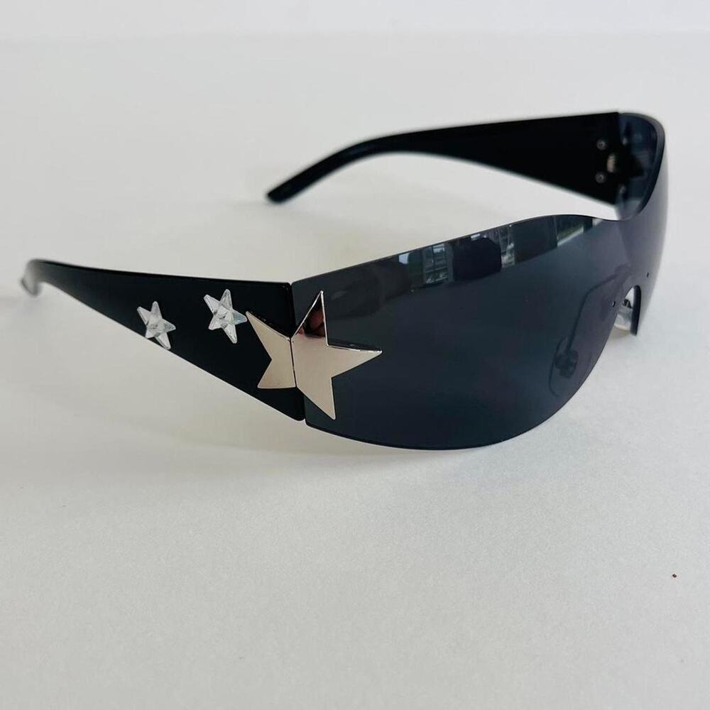 Y2K Vintage Frameless Star Sunglasses Black Gray Unisex 2000s UVA UVB